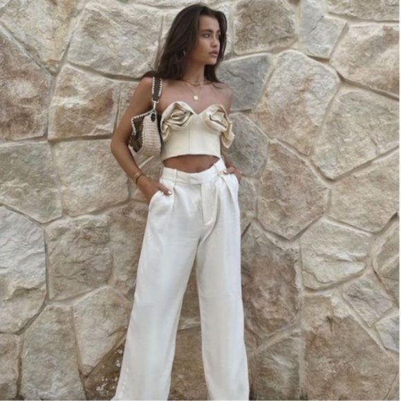 BLOGGER'S FAVE! Zara Floral Bustier Top Sand NWT - Picture 10 of 17